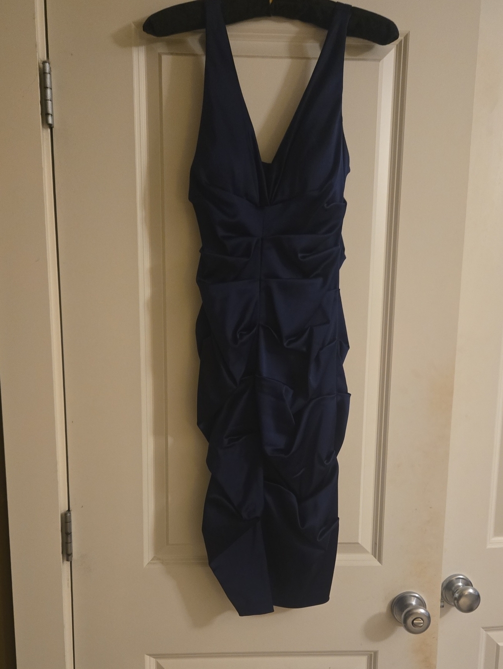 Xscape Navy Ruched Midi Dress